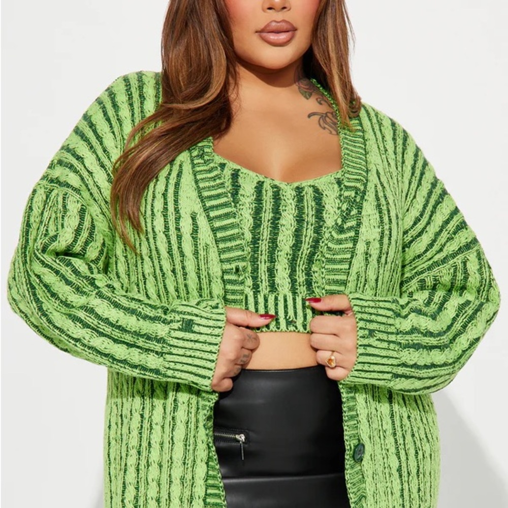 Fashion Nova Vibrant Green Striped Cardigan Set